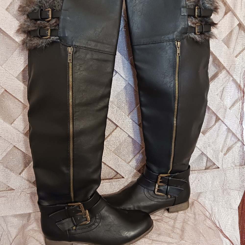 JustFab over the knee black women's boots size 8 and 1/2 wide